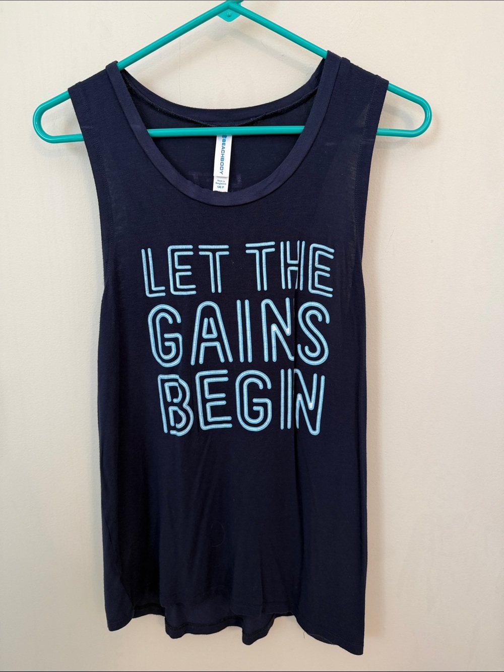 Beachbody Navy Tee with Aqua Logo Tag